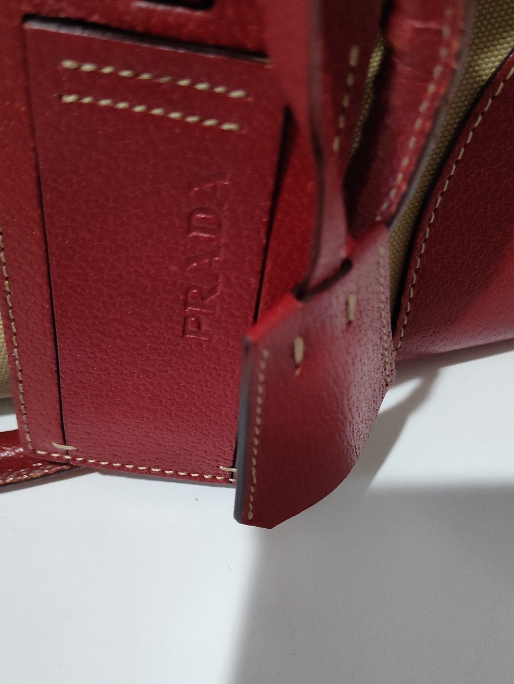 Prada Beige Canvas Tote with Red Leather Trim and Wallet - Picture 9 of 14